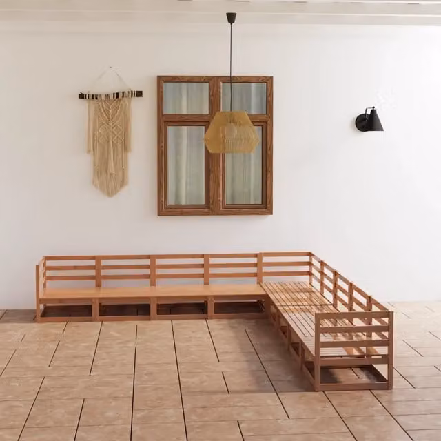Set Salotto da Giardino 9pz Marrone Ambra Legno Massello Pino 3075847