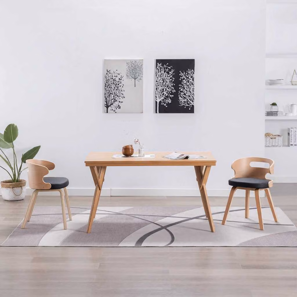 Set di 2 sedie da pranzo vidaXL in legno e similpelle nera per cucina e sala da pranzo – 1