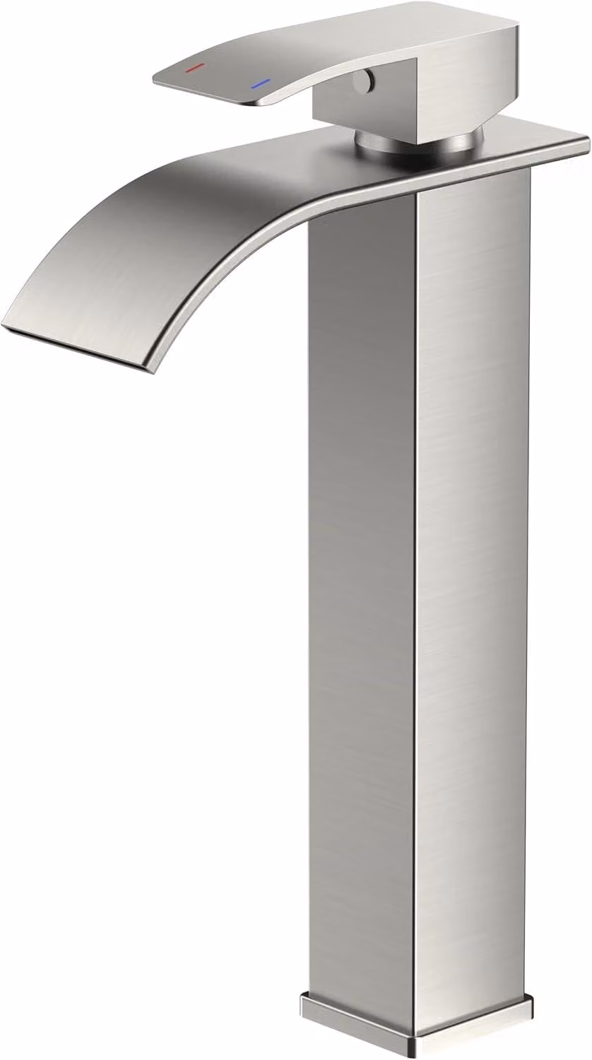 Miscelatore per lavabo, 220 mm, finitura in nichel spazzolato, erogatore a cascata, riduttore di flusso, per bagno