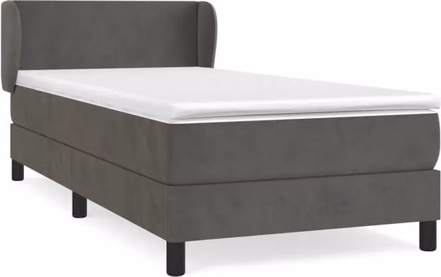 Letto singolo | Letto per adulti | Giroletto a Molle con Materasso Grigio Scuro 100x200 cm Velluto