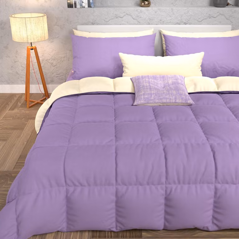 Coperta invernale 240x260 cm, reversibile, color crema e lilla, ipoallergenica