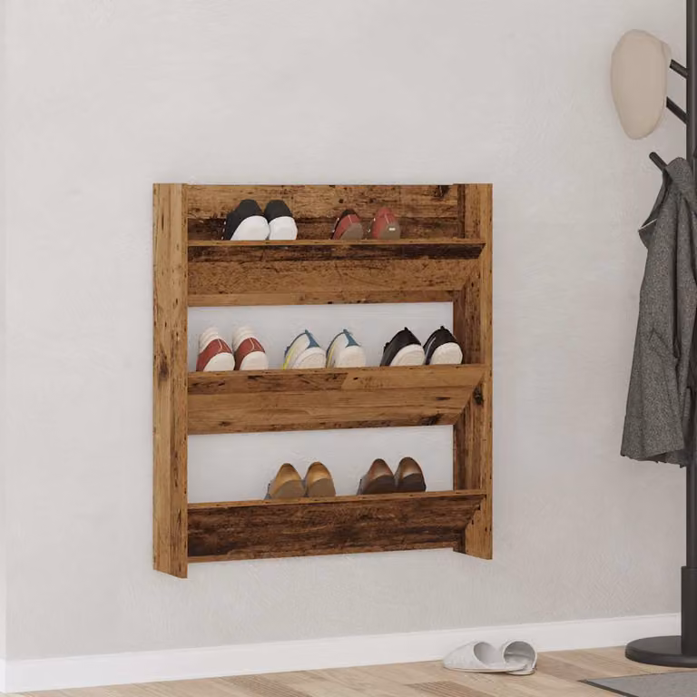 Scarpiera a muro moderna vidaXL in legno marrone con scomparti basculanti L: 80 cm, P: 18 cm, H: 90 cm