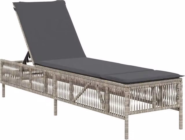 Lettino Prendisole | Sdraio da giardino | Lettino da sole con Cuscino Grigio Chiaro in Polyrattan