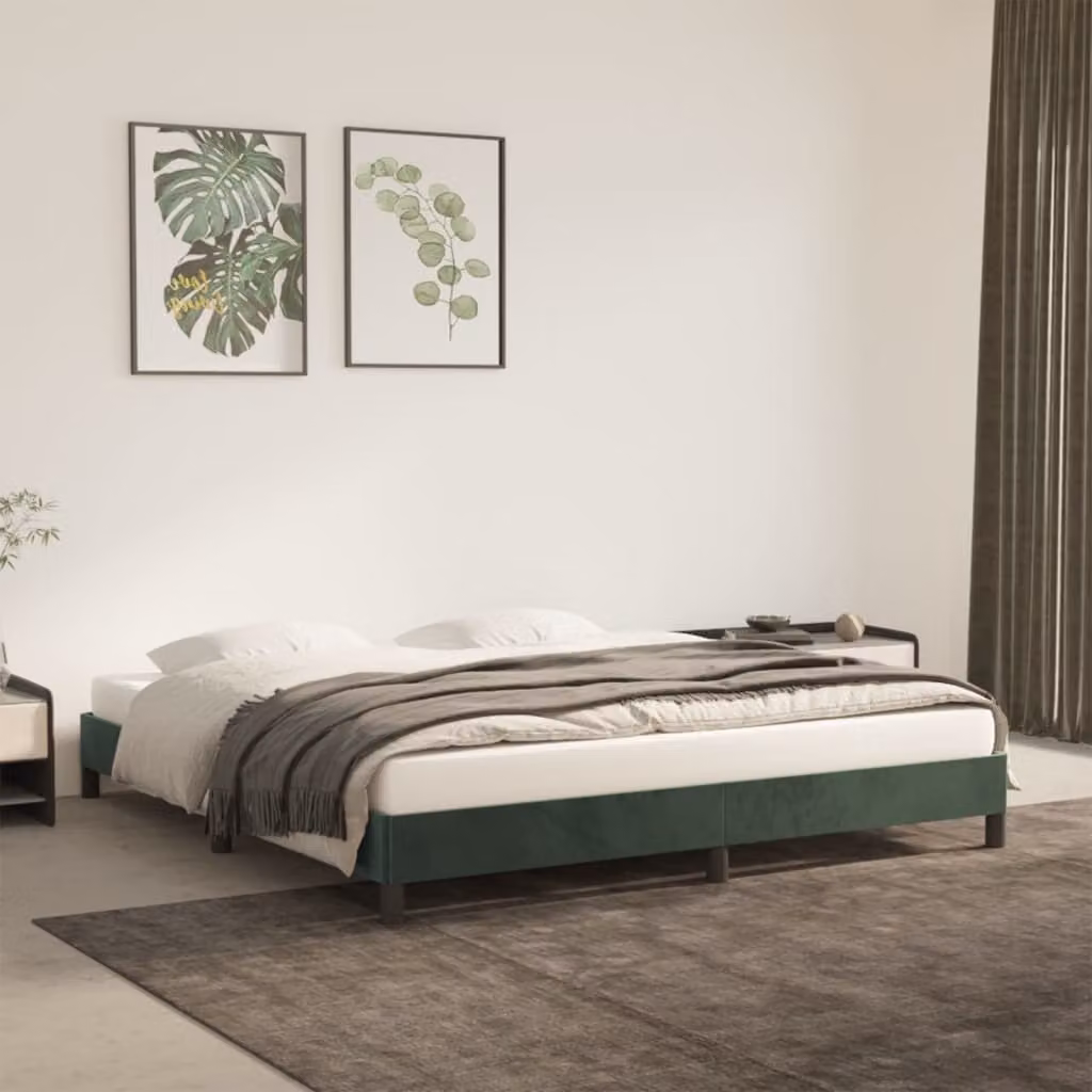 The Living Store Struttura letto in velluto verde scuro 160x200 cm