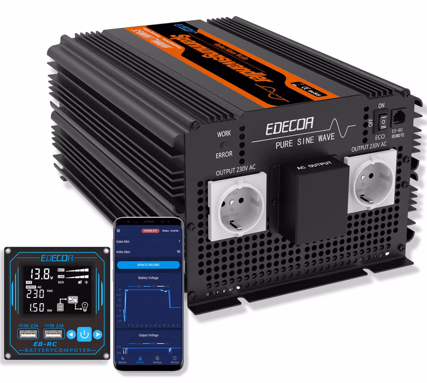Inverter da 3500 W, onda sinusoidale pura - 12 Volt DC - 1 presa di corrente - Con telecomando