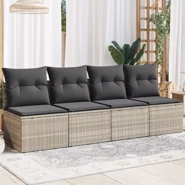 Divano da Giardino con Cuscini 4 Posti-Sofa da Giardino-Divano da esterno Grigio Chiaro Polyrattan 326201