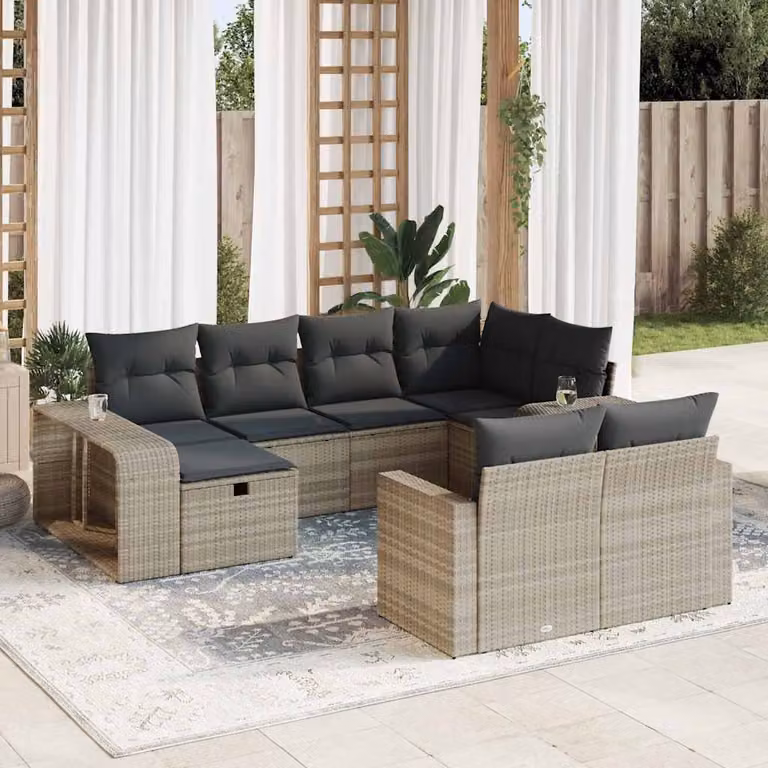 vidaXL Set Divano Giardino 10 pz con Cuscini Grigio Chiaro Polyrattan