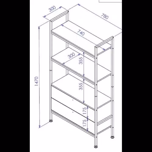 Libreria Hamilton Casa Collection con 2 mensole e 2 cassetti, design moderno in legno nero opaco, L 78 cm x P 30 cm x H 147 cm – 2