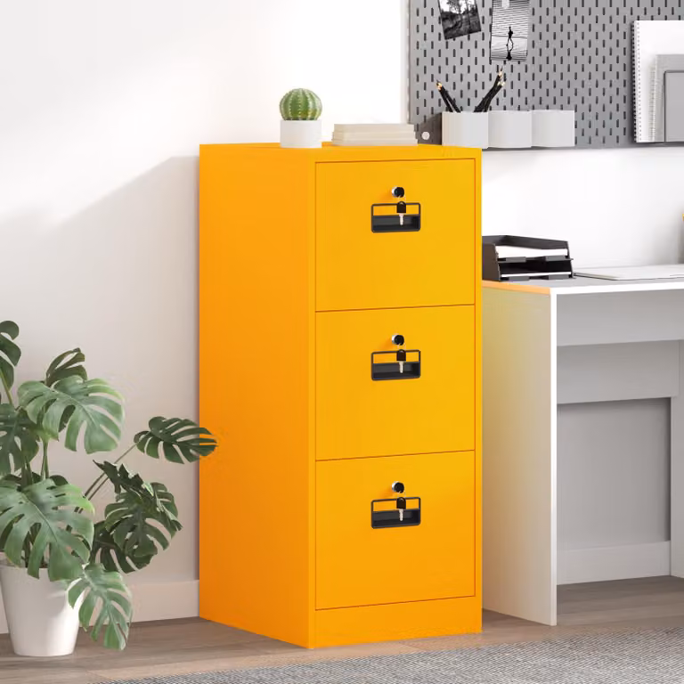 vidaXL Armadio per File in Metallo Giallo con Cassetti e Ripiani Regolabili L/P/H: 44 x 50 x 106.5 cm