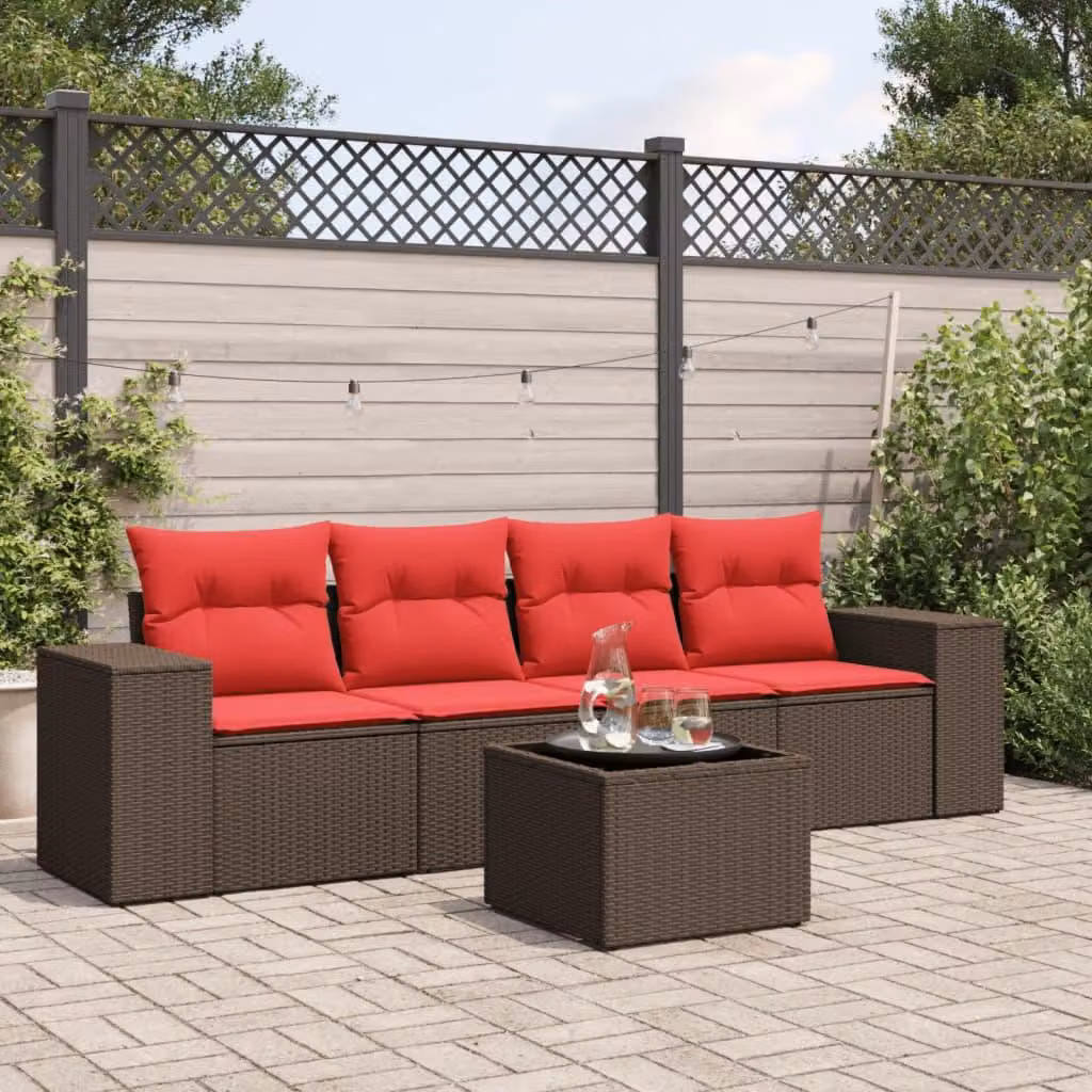 Maison Exclusive - Set di 5 divani da giardino con cuscini, marrone, polyrattan
