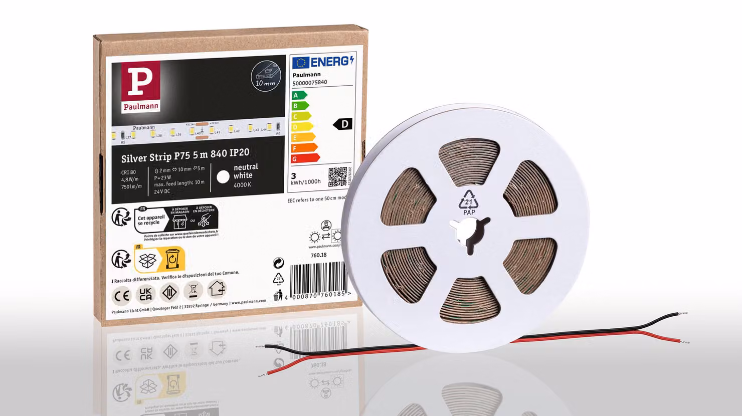Paulmann Pro Strip, striscia LED, colore argento, modello P75, temperatura di colore 840