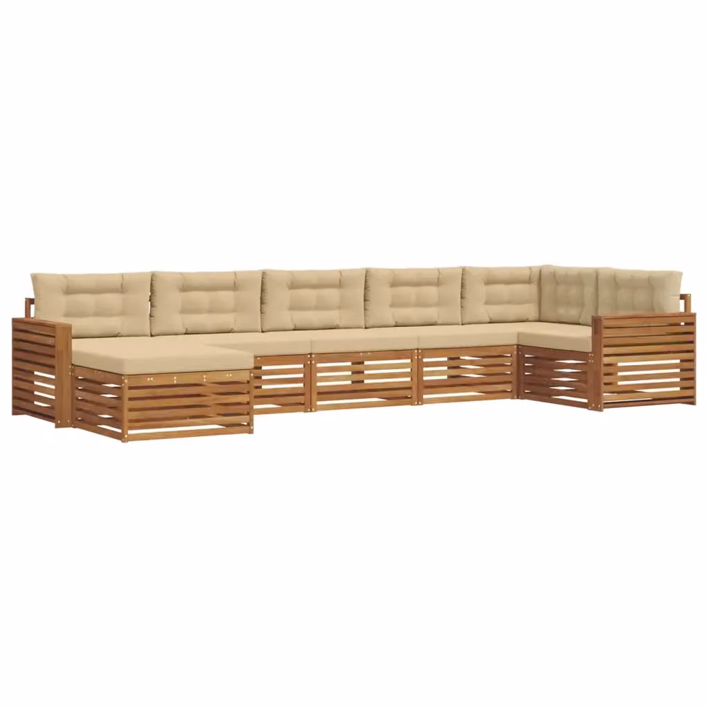 Set di divani da esterno vidaXL in legno di acacia con cuscini beige e naturale 7 pz – 2