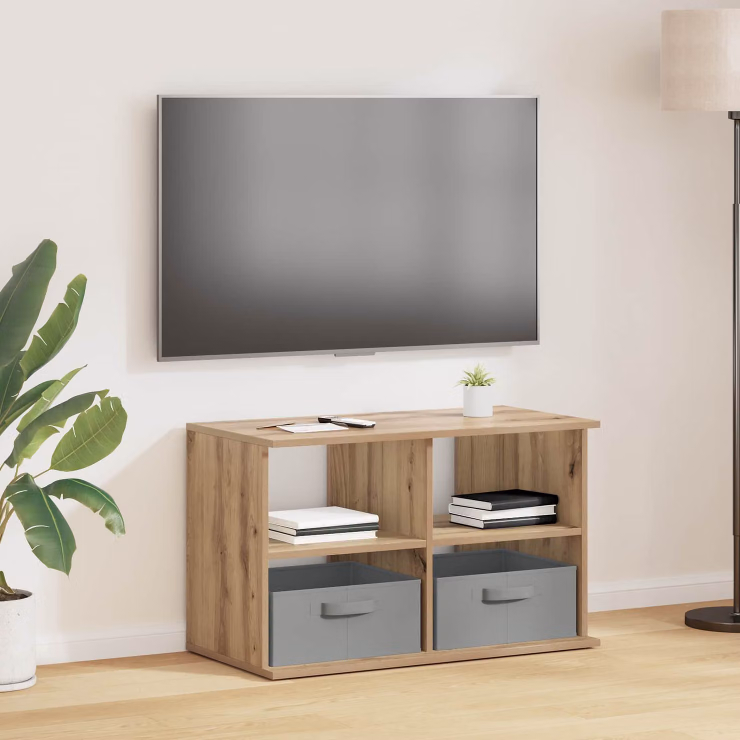 Supporto TV moderno vidaXL in legno color rovere marrone L 79 cm x P 40 cm x H 48 cm