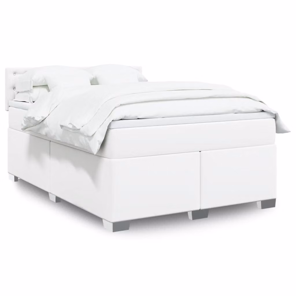 vidaXL Giroletto a Molle con Materasso Bianco in Similpelle L: 140 cm, P: 190 cm