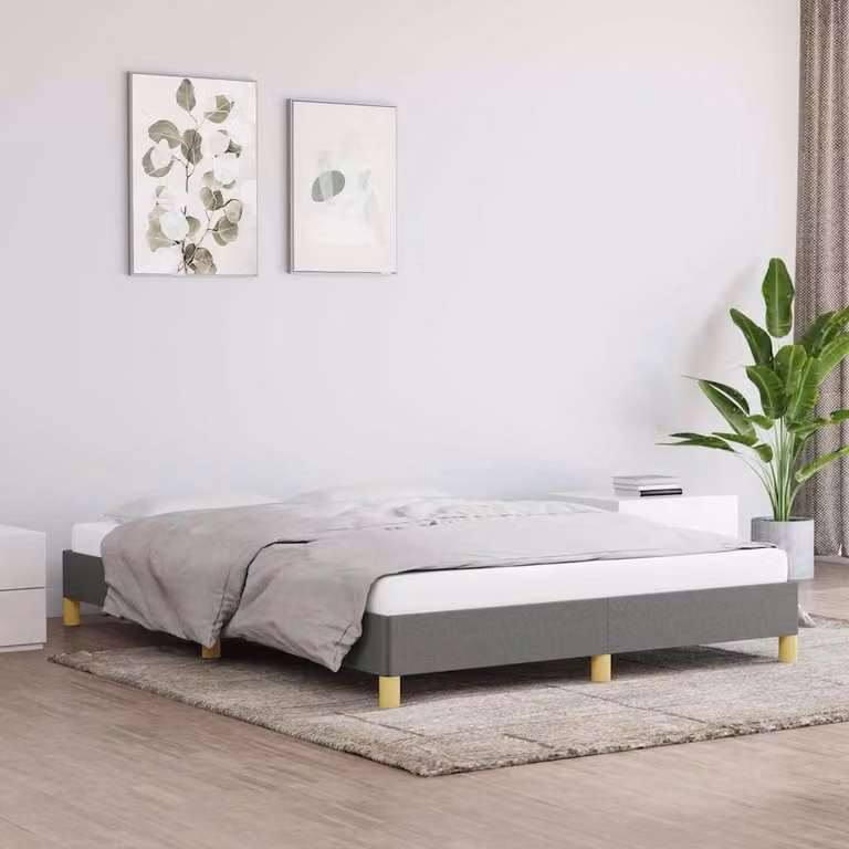 vidaXL Giroletto senza materasso in tessuto grigio con doghe in legno L/P/H: 140 x 200 x 25 cm