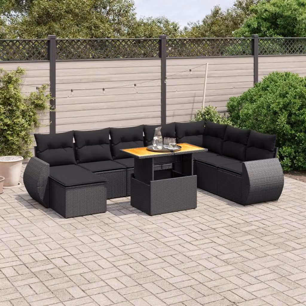 Maison Exclusive - Set Divani da Giardino 9 pz con Cuscini Nero in Polyrattan
