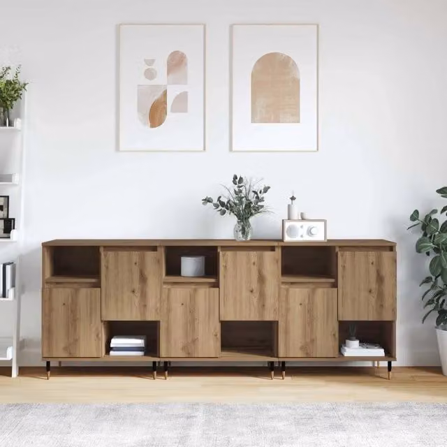 Set di 3 sideboard moderni vidaXL in legno e metallo color rovere marrone per soggiorno e sala da pranzo