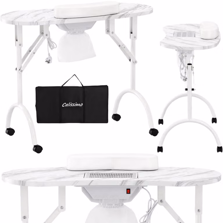 Tavolo cosmetico pieghevole per manicure con assorbitore mobile bianco MT-020F-WHITE