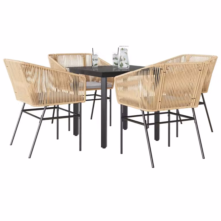 Set da pranzo da giardino vidaXL in polyrattan con tavolo in vetro e 5 pezzi con cuscini disponibile in nero, marrone o grigio