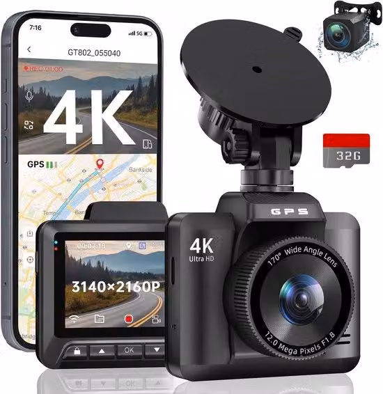 Telecamera per auto con visione notturna - Doppia telecamera - Insegne di grandi dimensioni - Modalità parcheggio - Sensore di movimento - Registrazione in loop - Slot per scheda SD - Full HD - Riprese su schermo grande