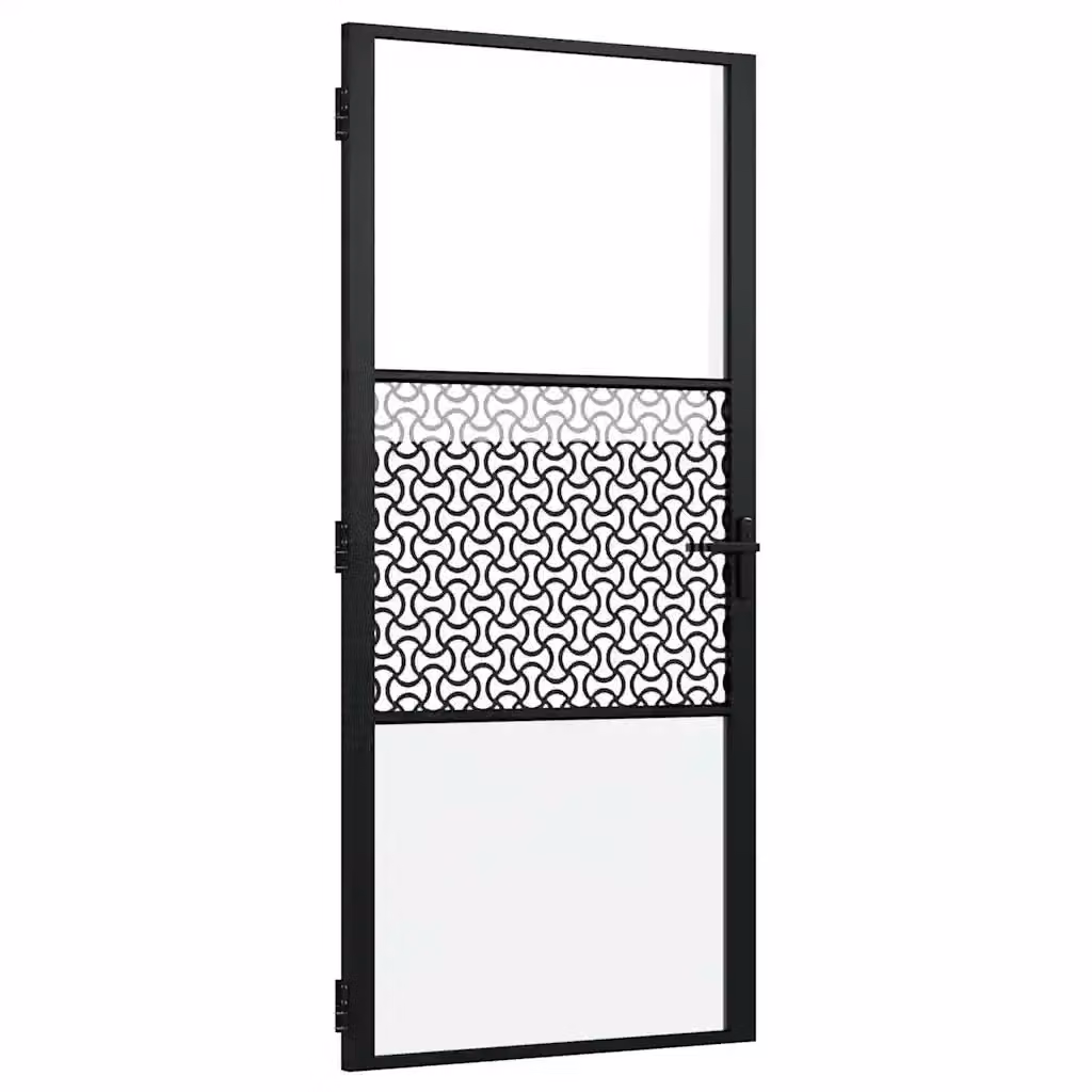 Porta in vetro traforata vidaXL in alluminio nero e vetro trasparente, reversibile, L: 76 cm, P: 3.5 cm, H: 201.5 cm – 2