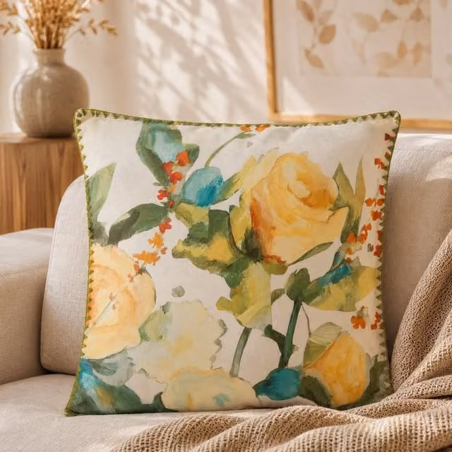 Cuscino quadrato KASANOVA con motivo floreale multicolore, L 45 cm x P 45 cm x H 45 cm