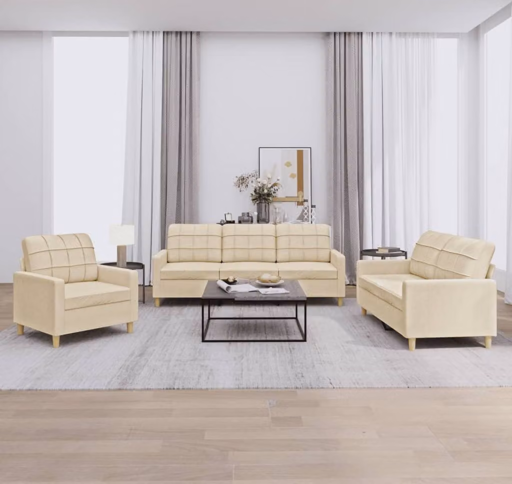 Maison Exclusive - Set divano a 3 pezzi con cuscini in tessuto color crema