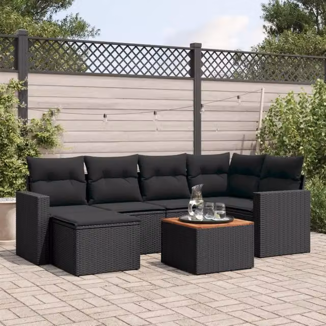 Set Divani da Giardino con Cuscini 7pz Nero Polyrattan 3224221