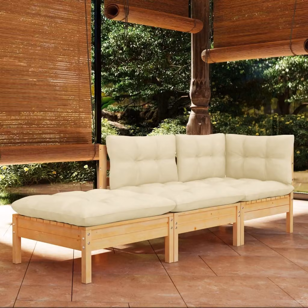 Maison Exclusive - Set Divani da Giardino 3 pz con Cuscini Crema Massello di Pino