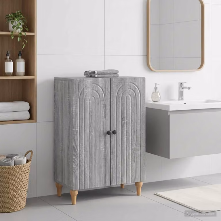 Mobiletto da Bagno vidaXL ALKMAAR Moderno Grigio L: 59,5 cm, P: 31 cm, H: 80 cm