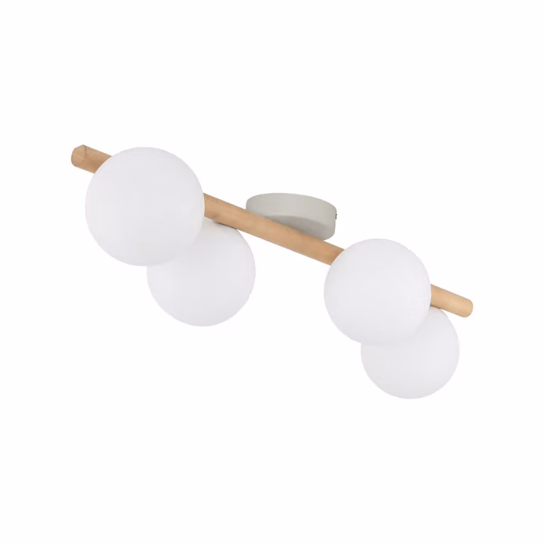 Plafoniera metallo vetro G9 legno luce bianca 4 luci allungata moderna