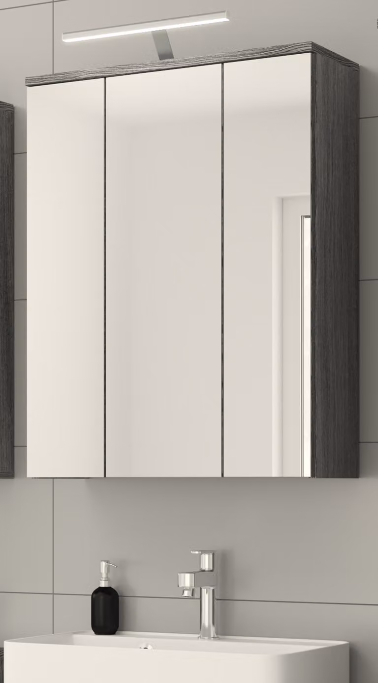 Mobile da bagno a specchio "Bailey" grigio argento fumé Mobile da bagno a 3 ante 60 cm