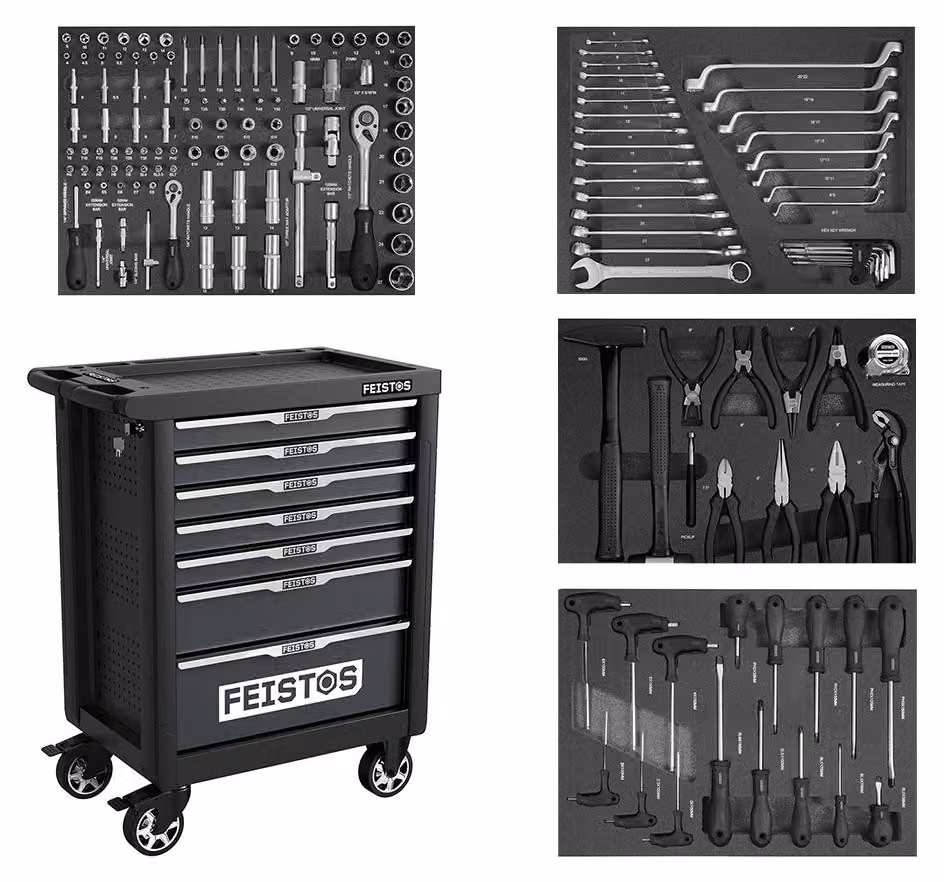 Carrello da officina mobile FEISTOS Mento 1, dotato di 158 utensili