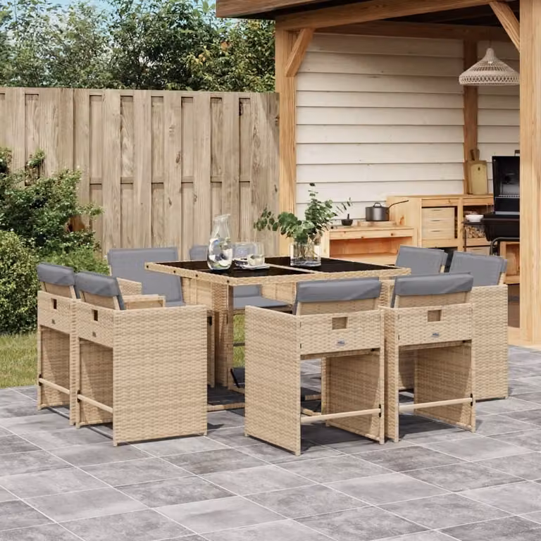 Maison Exclusive - Set Pranzo da Giardino 9 pz con Cuscini Beige Misto Polyrattan