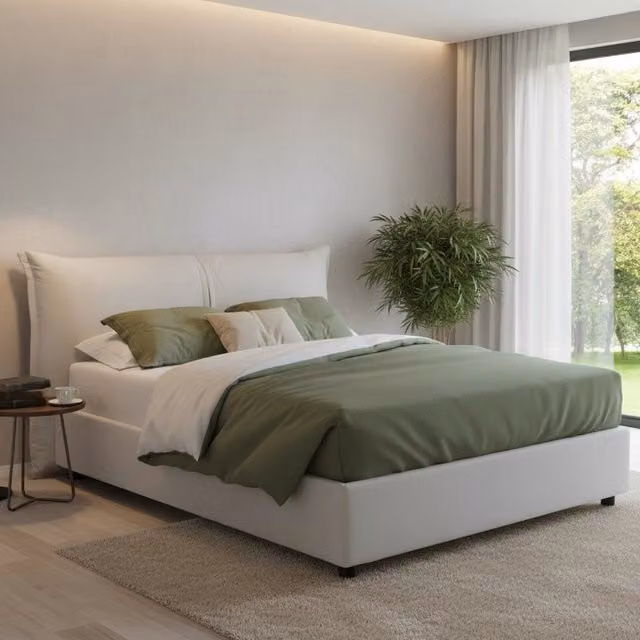 Letto Matrimoniale Abarat Talamo Italia Bianco con Contenitore a Alzata e Rivestimento Sfoderabile L/P: 160 x 200 cm