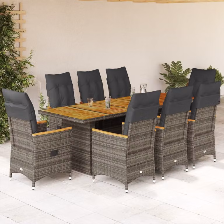 Maison Exclusive - Set da giardino bistrot 9 pezzi con cuscini grigio in polyrattan