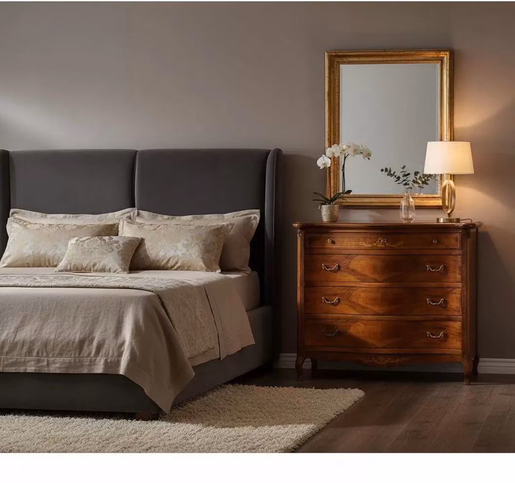 Comodino Mobili 2G in legno di noce con intarsio geometrico marrone L: 125 cm, P: 50 cm, H: 113 cm – 3