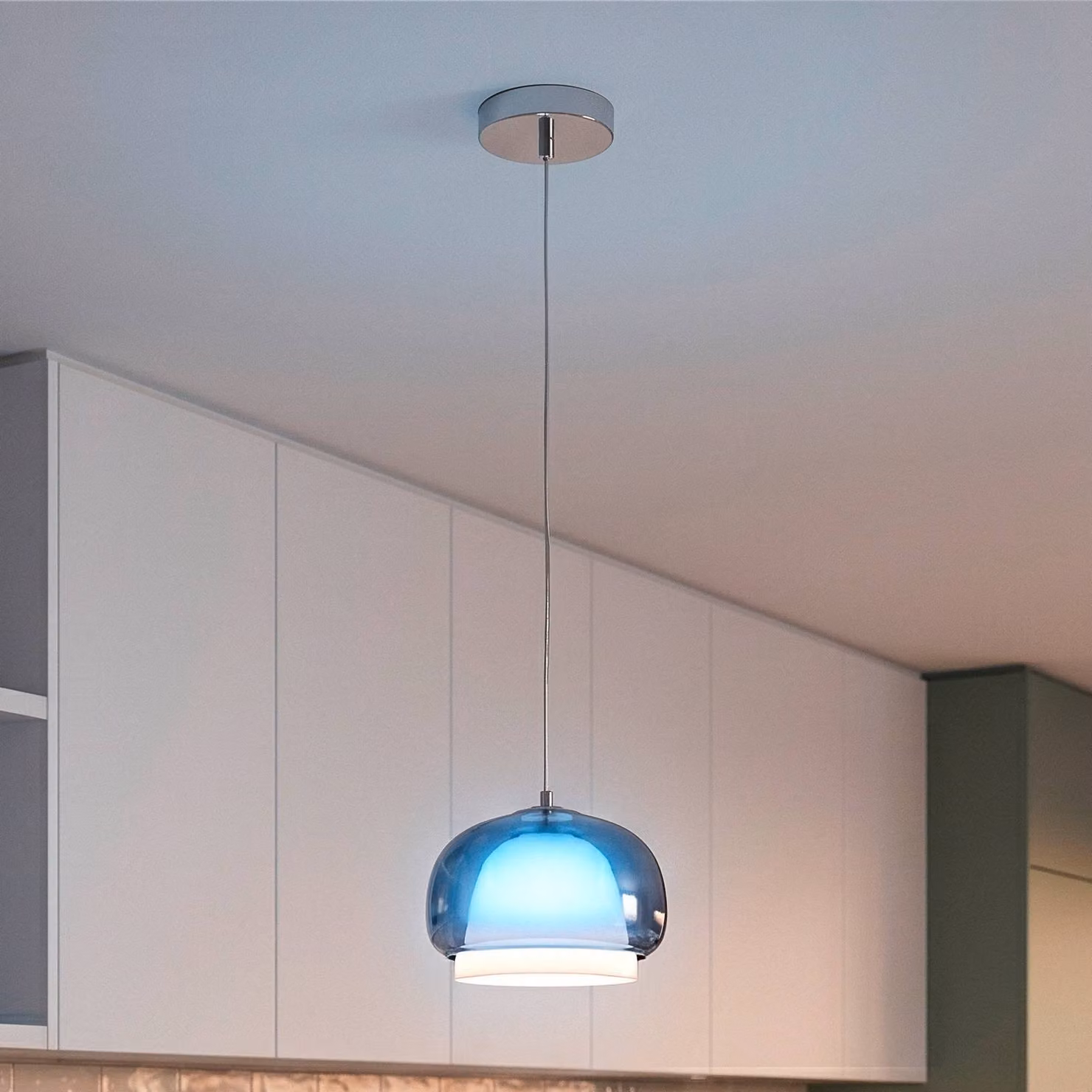 EGLO Lampada a sospensione Belomontejo, dimmerabile, Blu, Soggiorno / Sala da pranzo, Vetro, Giovanile, Lampada a sospensione