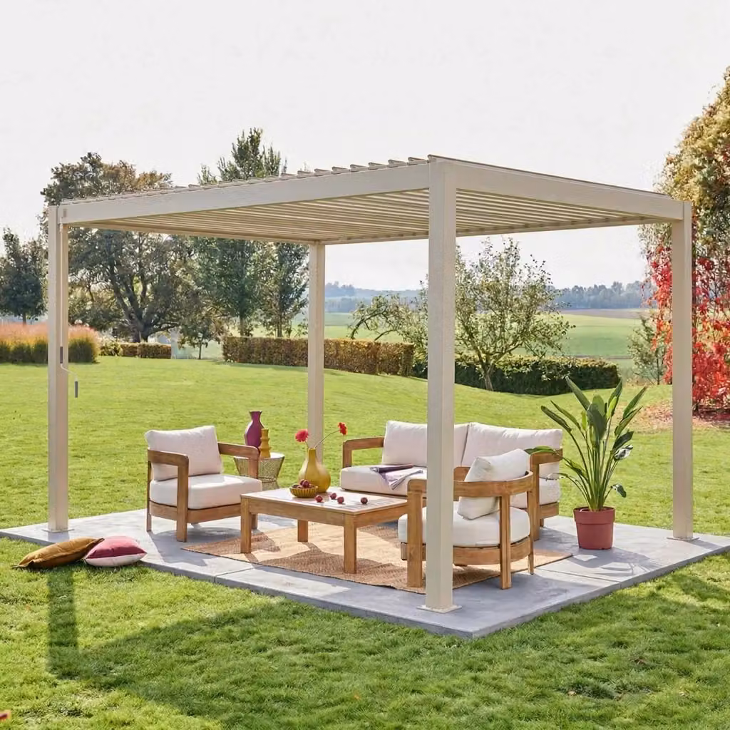 Pergola bioclimatica Sweeek in alluminio con lamelle orientabili, beige, L: 4 m x P: 3 m – 2