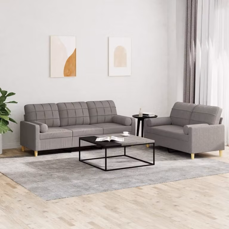 Maison Exclusive - Set divano a 2 posti con cuscini in tessuto color taupe