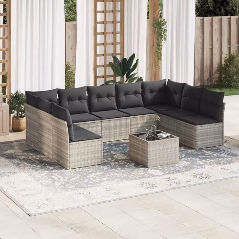 Maison Exclusive - Set da giardino 10 pezzi con cuscini Grigio chiaro Polyrattan