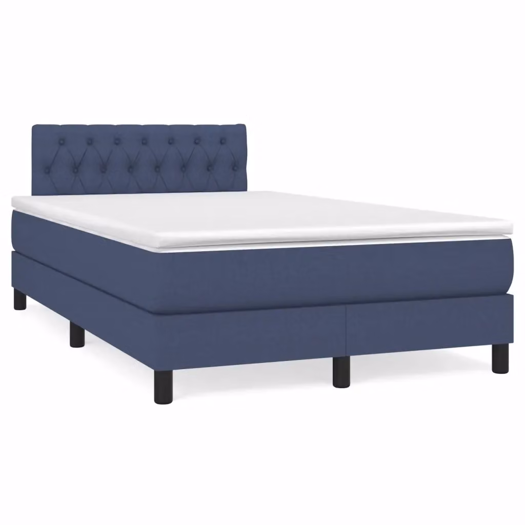 vidaXL Giroletto a Molle con Materasso Ibrido in Tessuto Blu e Bianco L/P: 120 x 200 cm – 2