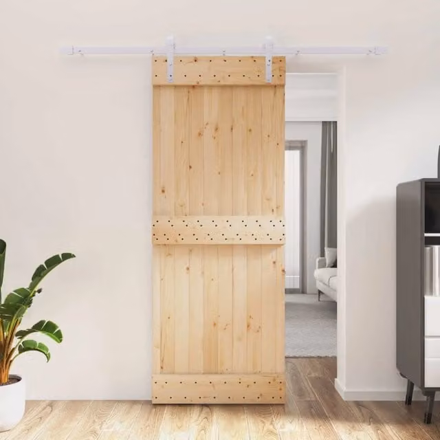 Porta scorrevole moderna vidaXL in legno e acciaio, colori bianco e marrone, L: 80 cm, H: 210 cm