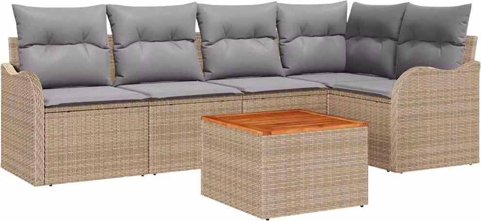 Set Divano da Giardino con cuscino 6 pcs Beige polyrattan