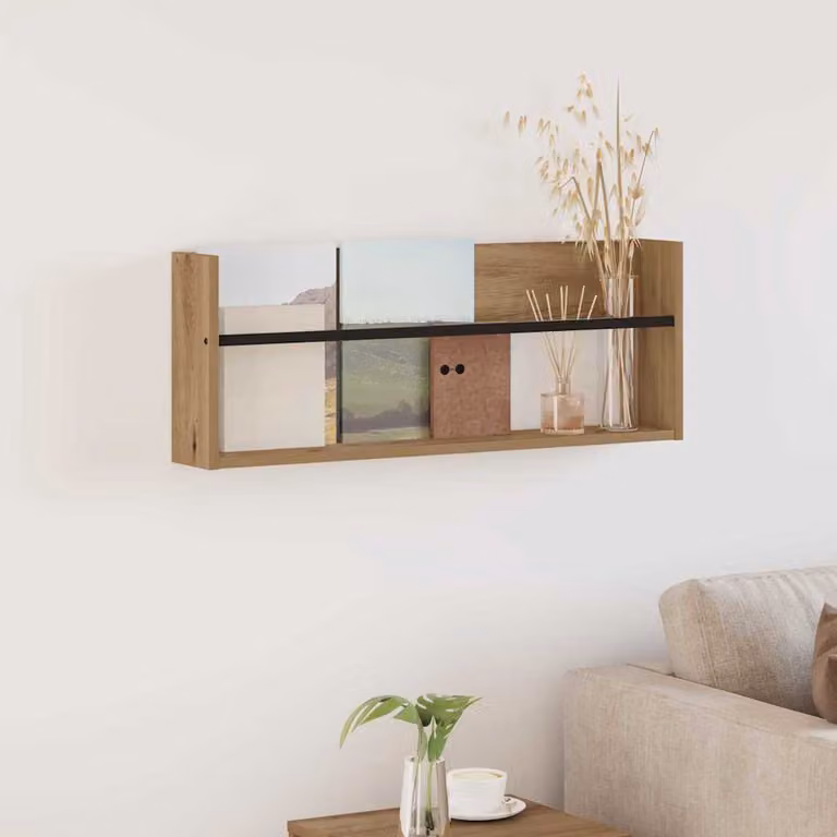 Scaffale per riviste moderno vidaXL in legno marrone, da appendere al muro, L 80 cm x P 12 cm x H 30 cm