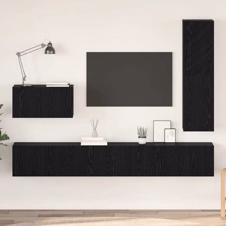 Set mobile TV moderno vidaXL in 4 pezzi, Rovere e Nero, L/P/H: 200 x 35,1 x 30 cm