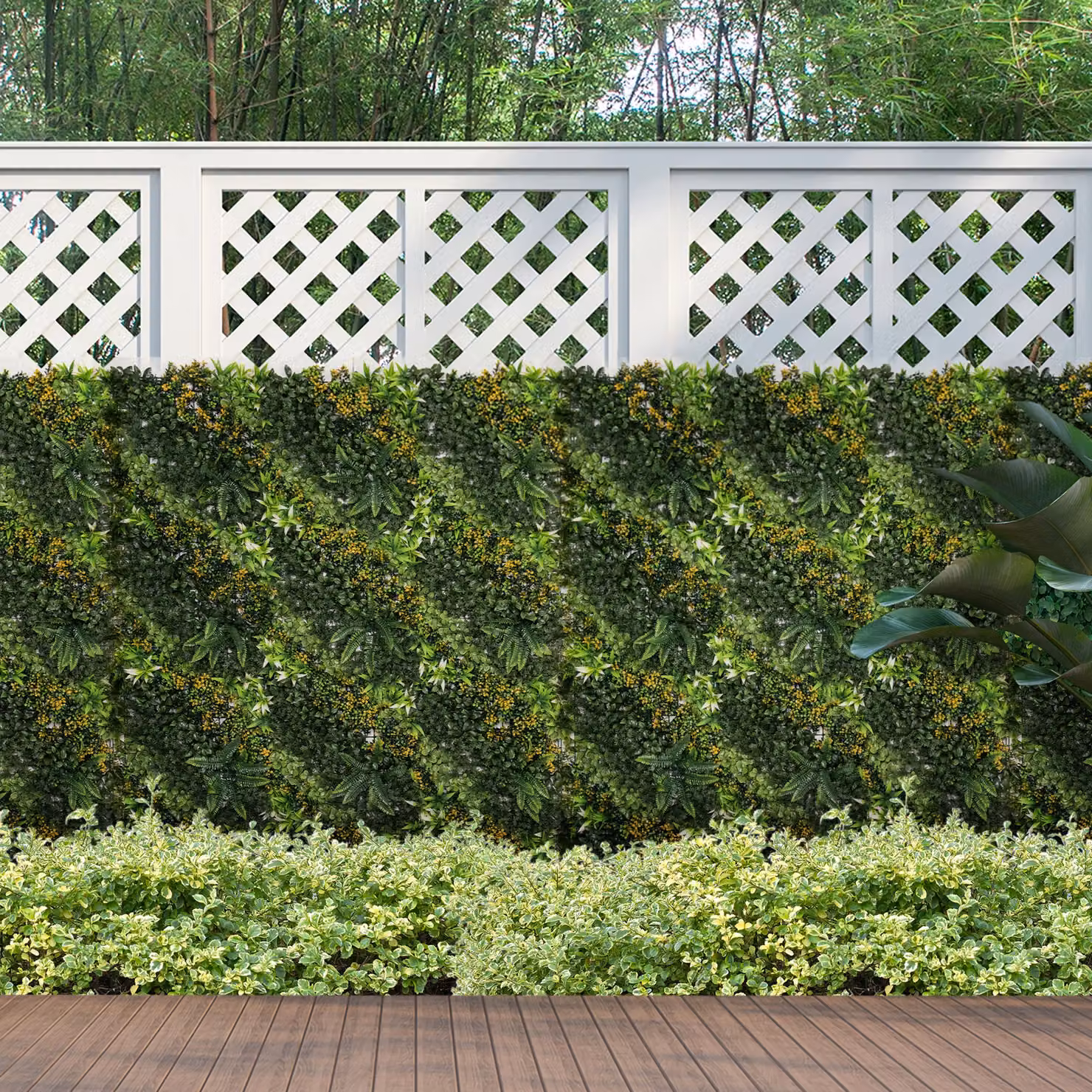 Set di 12 pezzi di siepe artificiale Outsunny con protezione UV e foglie multiple per giardino ed esterno, Verde, L/P/H: 50 x 50 x 7 cm – 2