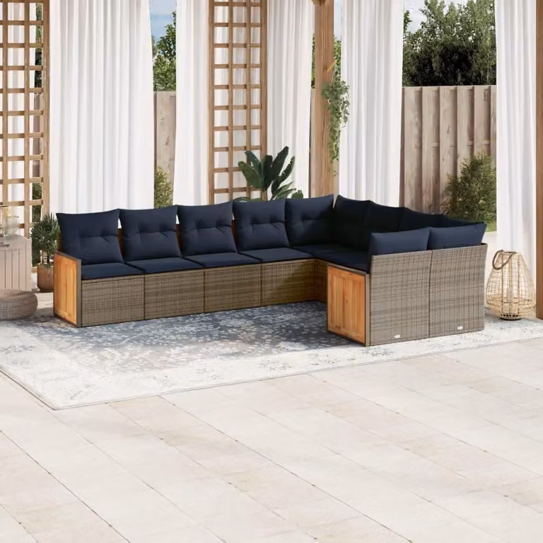 Maison Exclusive - Set di 9 pezzi per giardino con cuscini, grigio, polyrattan