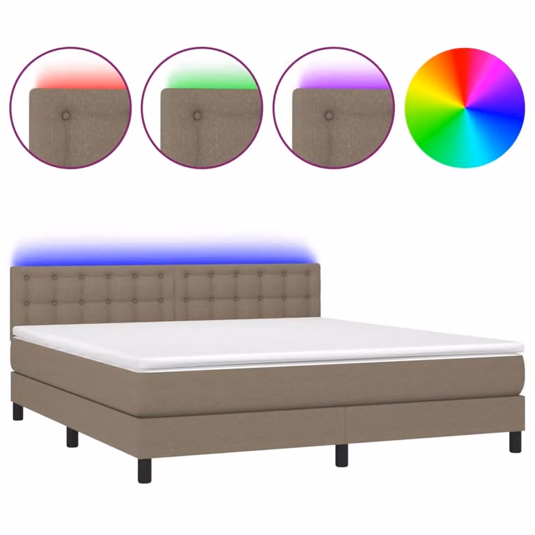 Letto a Molle con Materasso e LED Tortora 180x200 cm in Tessuto