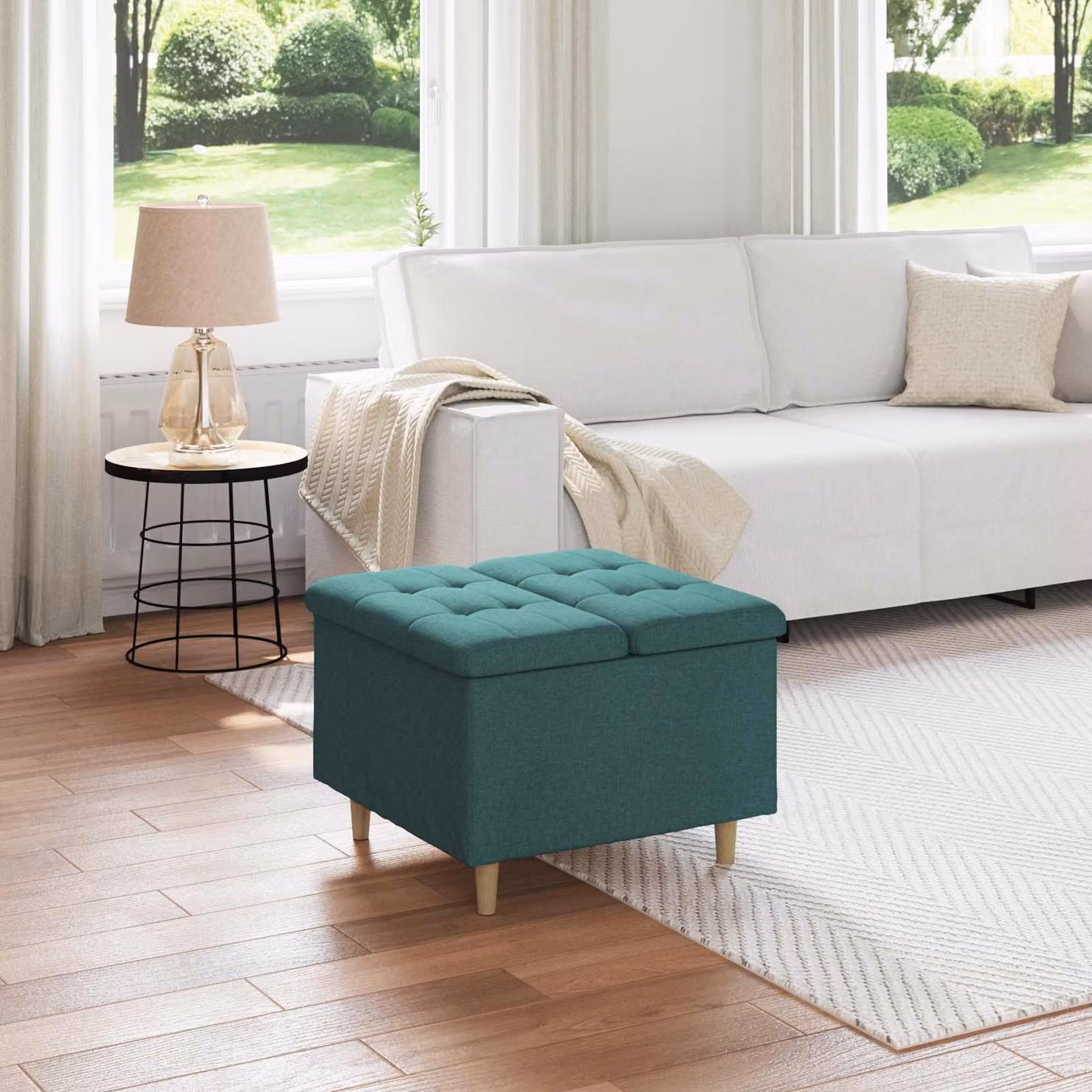 Pouf con contenitore vidaXL in tessuto verde, L/P/H: 60 x 60 x 45 cm